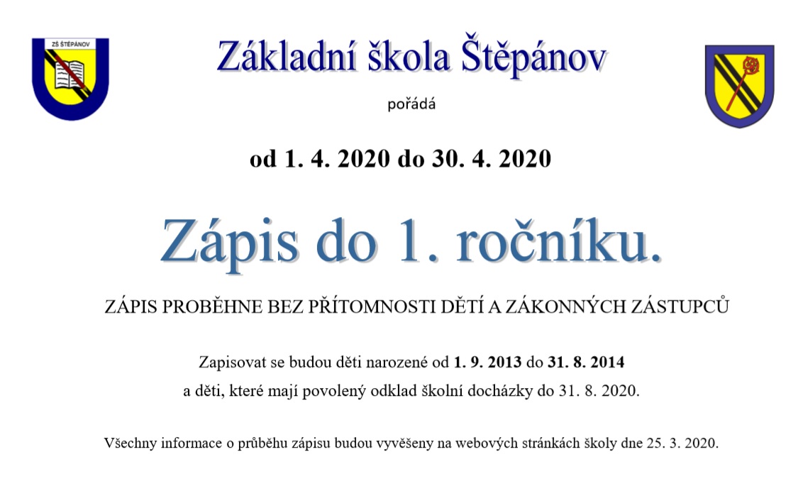  Zápis do Základní školy Štěpánov 2020